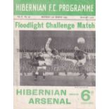 HIBERNIAN V ARSENAL 1955 Programme for the Friendly match at Hibernian 21/3/1955, slightly