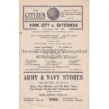 YORK CITY V GATESHEAD 1931 Programme for the League match at York 16/9/1931. Good