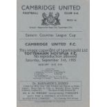 TOTTENHAM HOTSPUR Programme for the away Eastern Counties League Cup match v Cambridge United 3/9/