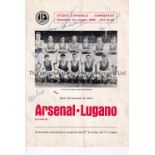 ARSENAL / AUTOGRAPHS 1959 Programme for the away Friendly v. Lugano of Switzerland 24/5/1959