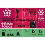 WORLD CUP 1970 Unused Ticket for Group stage match in Toluca Sweden v Israel 7/6/1970. Score written