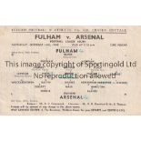 FULHAM V ARSENAL 1944 Single sheet programme for the FL South match at Fulham 14/10/1944. Stan