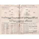 ARSENAL V PORTSMOUTH 1931 Programme for the League match at Arsenal 6/4/1931, very slight horizontal