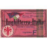 ENGLAND TICKET Ticket Italy v England in Florence ( Firenze ) 18/5/1952 Light vertical fold.