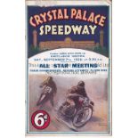 CRYSTAL PALACE SPEEDWAY Programme for the All Star Meeting 7/9/1929, staples rusted away and small