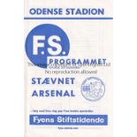 ARSENAL Programme for the away Friendly v. Staevnet Copenhagen 30/9/1964 at the Odense Stadium.