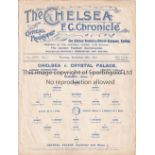 CHELSEA Single sheet home Reserves programme v Crystal Palace 29/9/1921. Ex Bound Volume.Score/