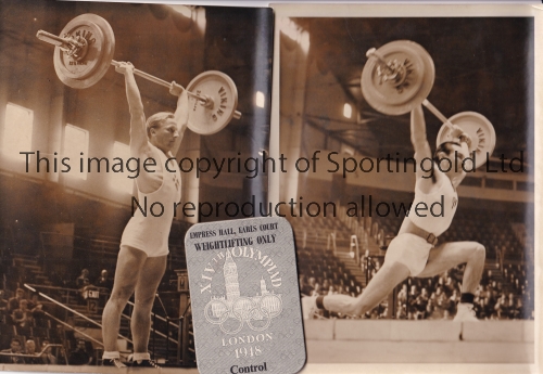 1948 OLYMPICS LONDON Twelve 8" X 6" black & white Press photographs from the Weightlifting