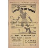 MANSFIELD - WALTHAMSTOW 50 Mansfield home programme v Walthamstow Ave, 25/11/50, Mansfield won 1-