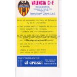 VALENCIA - RANGERS 79 Valencia home programme v Rangers, 24/10/79. Good