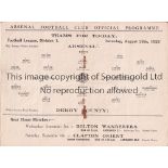 ARSENAL V DERBY COUNTY 1926 Programme for the League match at Arsenal 28/8/1926, slightly creased,