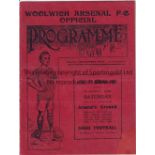 WOOLWICH ARSENAL V BIRMINGHAM 1913 Programme for the League match at Arsenal in their first season