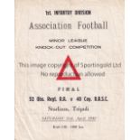 FORCES FOOTBALL IN LIBYA 1949 Four page programme for the 1st Infantry Division Minor League Knock-