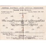 ARSENAL V LEICESTER CITY 1927 Programme for the League match at Arsenal 15/10/1927. Generally good