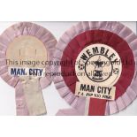 MAN CITY Two Manchester City rosettes one from the 1969 FA Cup Final v Leicester City. Fair to