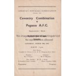 NEUTRAL AT COVENTRY CITY FC 1955 Programme for Coventry Combination v Pegasus 19/3/1955