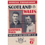 SCOTLAND V WALES 1947 Programme for the International at Hampden Park 12/11/1947. Generally good