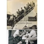 FOOTBALL IN USA Two black & white reprinted photographs: 10" X 8" Welsh players getting off the