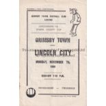 GRIMSBY TOWN V LINCOLN CITY 1960 Programme for the Lincolnshire FA Senior County Cup match 7/11/