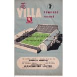 ASTON VILLA V MANCHESTER UNITED 1958 Programme for the League match at Villa Park 31/3/1958, creased