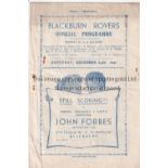 BLACKBURN / MAN UNITED Programme Blackburn Rovers v Manchester United 14/12/1946. Lacks staples.