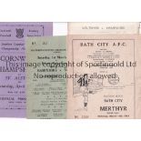 MINOR FOOTBALL AT NON-LEAGUE GROUNDS Seventeen programmes: Bath City v Merthyr 14/3/1953 Southern