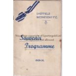 WEDNESDAY / ARSENAL Programme Sheffield Wednesday v Arsenal 7/9/1929. Official programme with