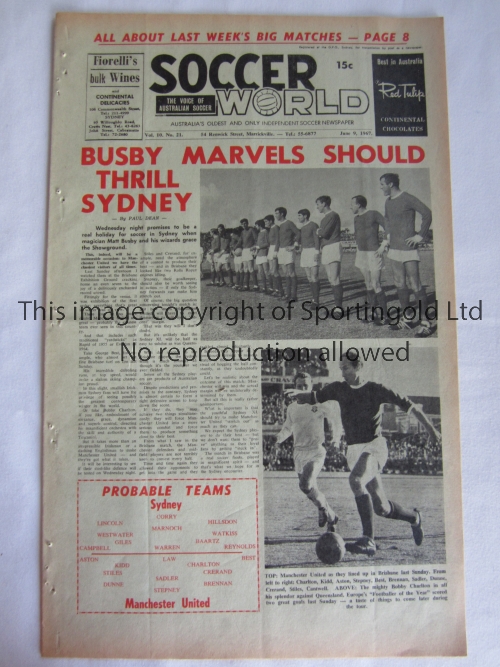 1967 MANCHESTER UTD Sydney XI v Manchester United (Friendly) played 7 June 1967 at Sydney