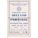 REPUBLIC OF IRELAND V PORTUGAL 1947 Programme for the International in Dublin 4/5/1947, scores