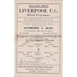 1942/43 LIVERPOOL v BURY (Football League Cup 1st Round) single sheet official programme for the