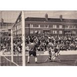 QUEEN'S PARK RANGERS V NEWPORT COUNTY 1960 A 10" X 7" black & white action Press photograph from