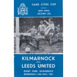 KILMARNOCK V LEEDS UNITED 1967 Programme for the Fairs Cup Semi-Final 2nd Leg 24/5/1967. Good