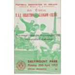 CELTIC Programme for the away Friendly v. F.A. Ireland Selection 20/4/1953 in Dublin, team