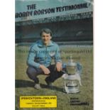 GEORGE BEST Programme for the Bobby Robson Testimonial, Ipswich Town v England 13/11/1979. Best