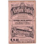 SHEFFIELD UNITED / MAN UNITED Programme from the match at Bramall Lane 10/11/1910 . Manchester