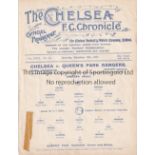 CHELSEA Single sheet home Reserves programme v Queen's Park Rangers 10/12/1921. Ex Bound Volume.