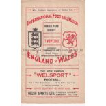 WALES / ENGLAND Programme from the match at Ninian Park Cardiff 17/10/1936. Score and scorers