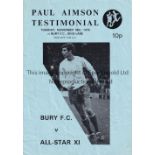 GEORGE BEST Four page programme for Bury v All Star XI 18/11/1975 in which Best appeared for the All