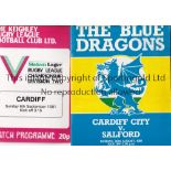 RUGBY LEAGUE - CARDIFF CITY Thirty four home and away programmes for Cardiff City Rugby League