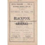 BLACKPOOL Four Page programme v Arsenal 5/10/1946. Light horizontal fold. One team change with a