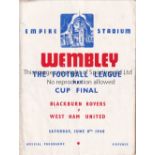 FA CUP FINAL Programme War Cup Final at Wembley Blackburn Rovers v West Ham United 8/6/1940. Rusty