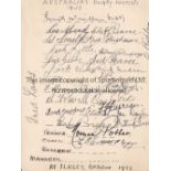 AUSTRALIA RUGBY LEAGUE 1933 AUTOGRAPHS An album sheet signed by 27 players and officials of the