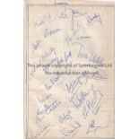 LIVERPOOL 1950'S AUTOGRAPHS A large lined sheet signed by 26 players from the 1950's including