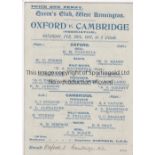 VARSITY MATCH 1897 Single card programme Oxford University v Cambridge University 20/2/1897 at