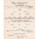 ARSENAL Single sheet programme for the home South East Counties League Cup tie v Charlton Ath. 10/