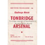 ARSENAL Programme for the first team away Friendly v Tonbridge 25/11/1963, folded and scores