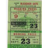 SUGAR RAY ROBINSON v CARMEN BASILIO 1957 Working Press Pass for the Yankee Stadium, New York, USA