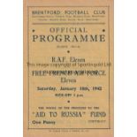 R.A.F. V FREE FRENCH AIR FORCE 1942 AT BRENFORD FC Programme for the match on 10/1/1942. RAF