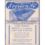 EVERTON - LEEDS 1937 Everton home programme v Leeds, 16/10/1937, ex bound volume, slight scuff to