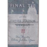 1935 CUP FINAL Official programme, 1935 Cup Final, Silver Jubilee cover, fold, creases to cover,